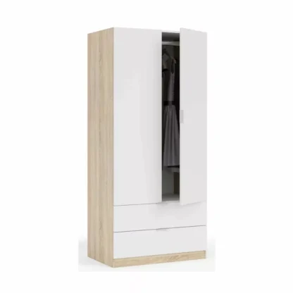 Armadio 2 ante + 2 cassetti bianco artik e rovere Canadian 81x52x180h
